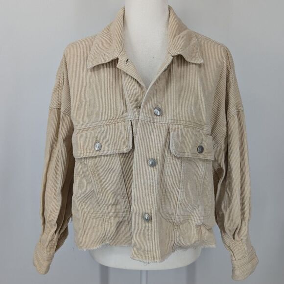 Princess Polly Lost Feelings Tan Raw Hem Cropped Corduroy Jacket Medium Large - Picture 7 of 15